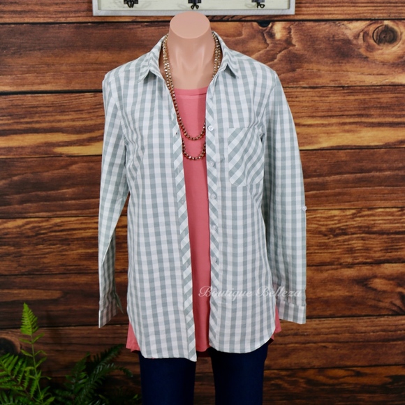 Sage Gingham Button Down Shirt - Picture 4 of 4